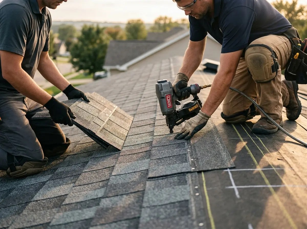 Professional roofer working on a residential roof in Zephyrhills South